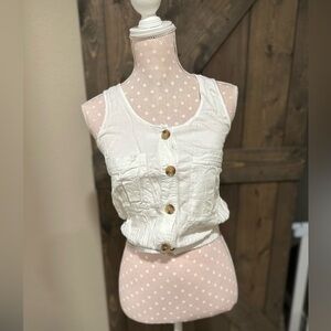 White Sleeveless Button-Front Tank Top
